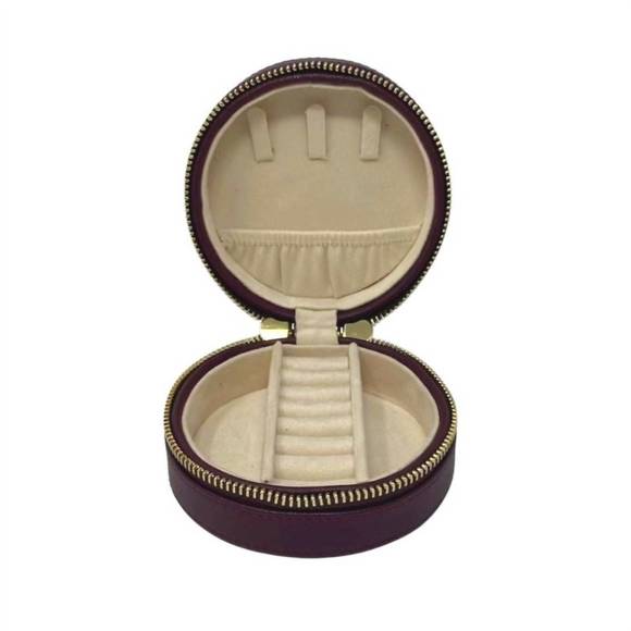 NEW HARPER JAMES women's clara round jewelry case in burgundy - Picture 2 of 3